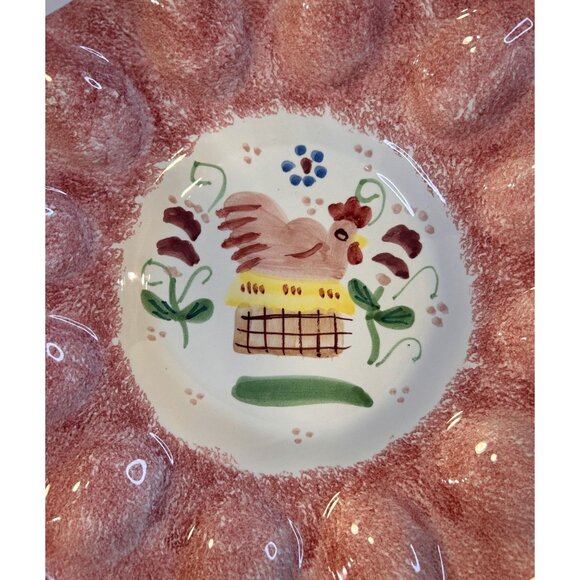 VTG Sigma Taste Setter Hand-Painted Ceramic Pink Rooster Egg Serving Plate 11" - Picture 2 of 7
